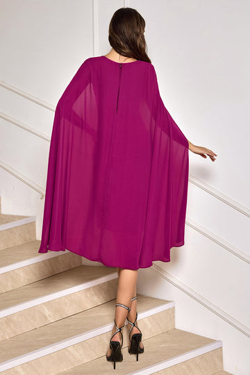 Grape Bodycon Midi Cocktail Party Kjole Med Cape Ermer